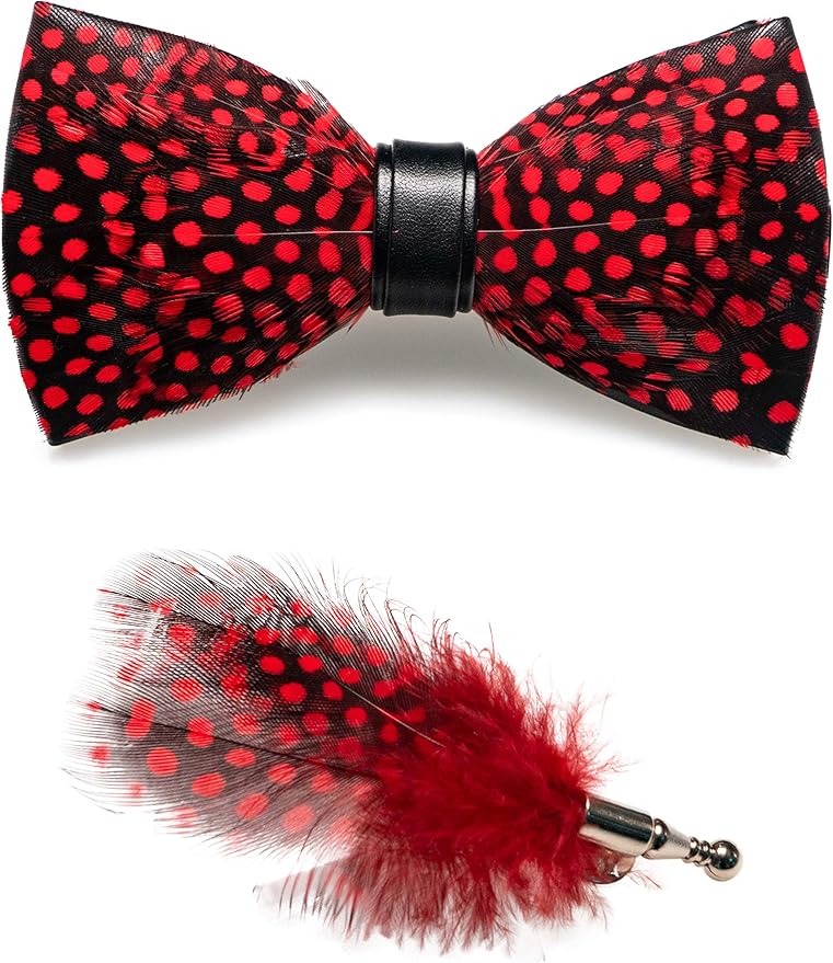 RBOCOTT Handmade Feather Pre-tied Bow tie and Brooch Sets for Men