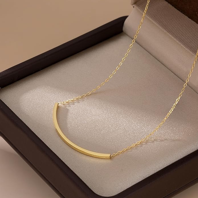 SLUYNZ Solid 925 Sterling Silver Minimalist Bar Choker Necklace for Women Teens Curved Tube Bar Pendant Necklace