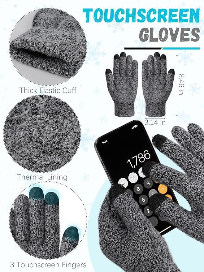 Winter Beanie Hat Scarf Gloves, Warm Fleece Knit Hat Long Scarf Neck Warmer Touch Screen Winter Gloves Set Gifts for Women