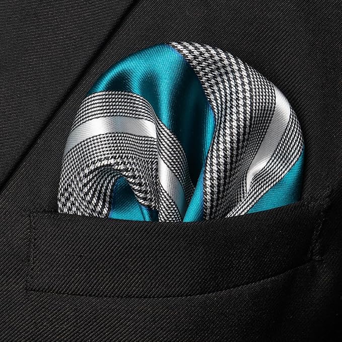 JEMYGINS Mens Striped Tie and Lapel Pin Necktie Pocket Square and Tie Clip Sets for Business Casual 4PCS