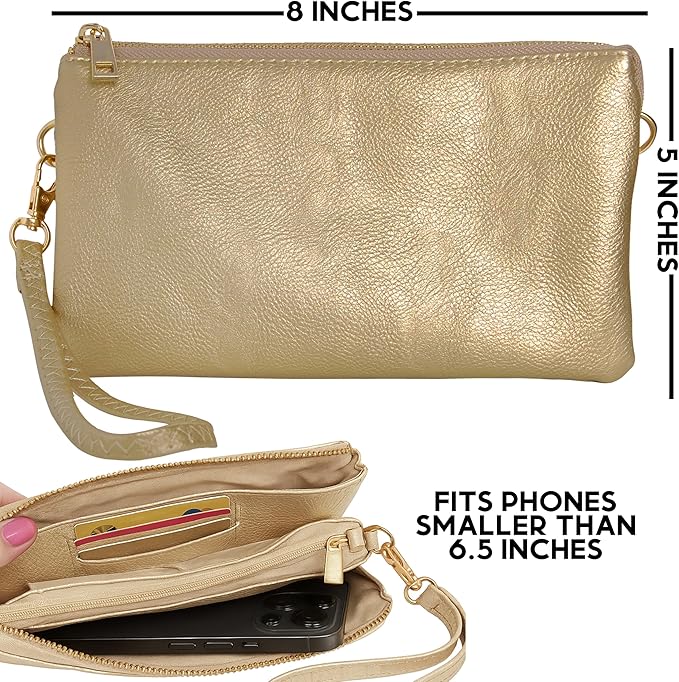 Vegan Leather Wristlet Purse for Women - Small Clutch Purse with Shoulder and Wrist Straps