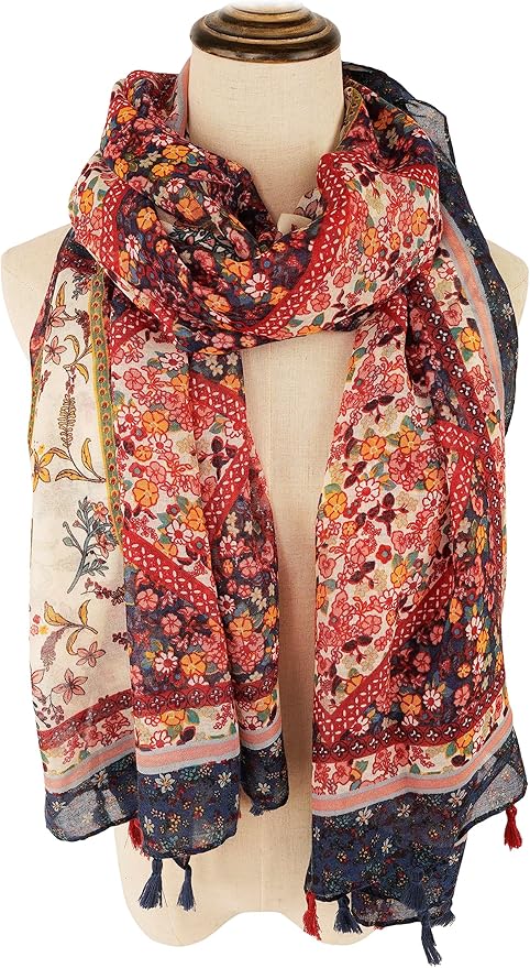 YOUR SMILE Large Boho Scarf for Women Lightweight Floral Printed Scarves Fall Winter Fashion Fringed Shawl wraps
