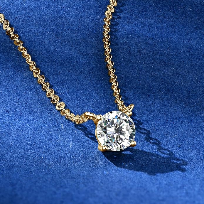 S925 Sterling Silver 0.5/1ct Single Diamond Necklace for Women, D-Color VVS1, Minimalist Round Diamond Collarbone Chain, Wonderful for a Daughter Christmas Gift