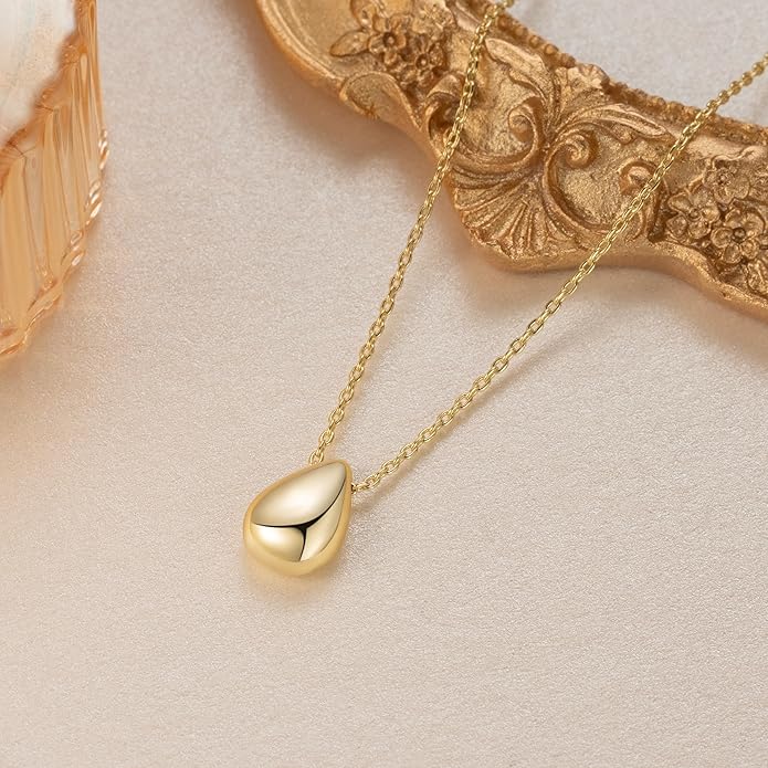 Gold Pendant Necklace for Women 14K Gold Necklaces for Women Teardrop Necklace Minimalist Design and Soft Curves Womens Dainty Necklaces with Pendant