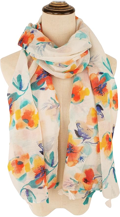 YOUR SMILE Large Boho Scarf for Women Lightweight Floral Printed Scarves Fall Winter Fashion Fringed Shawl wraps
