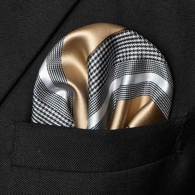 JEMYGINS Mens Striped Tie and Lapel Pin Necktie Pocket Square and Tie Clip Sets for Business Casual 4PCS