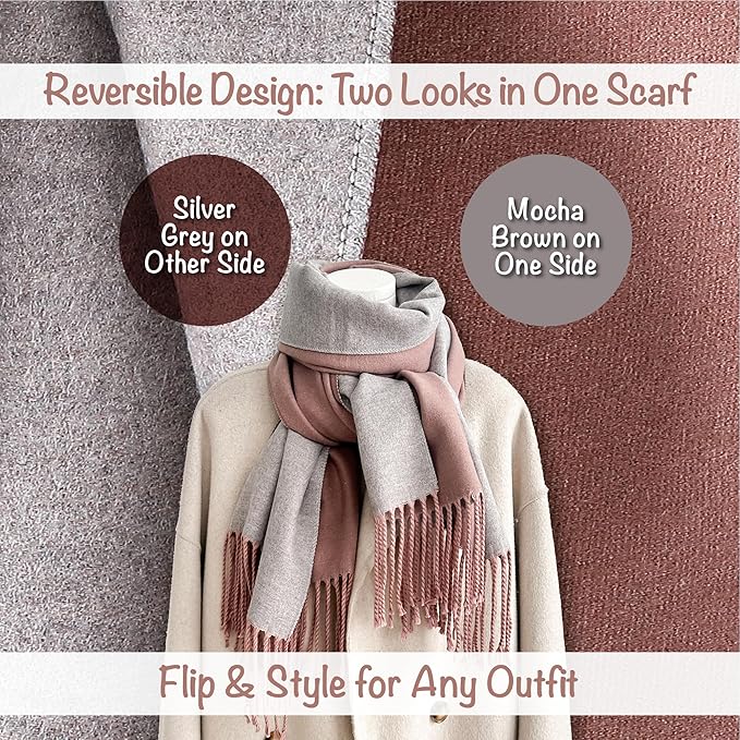 Winter Scarf for Women-Reversible Scarf with Cashmere-Like Softness 70x200cm - Warm Shawl Wrap -Pashmina Shawls Wrap