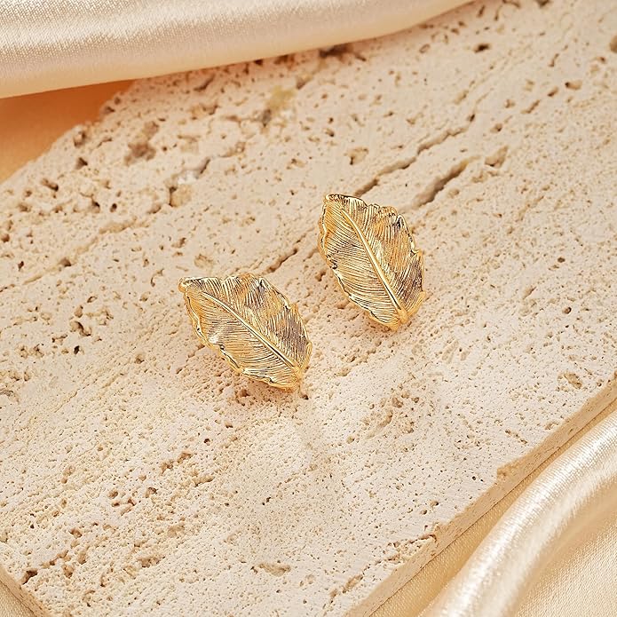 Large Gold Earrings for Women, Chunky Gold Statement Drop Dangle Earring Maple Leave Ginko Leaf Jewelry Gifts