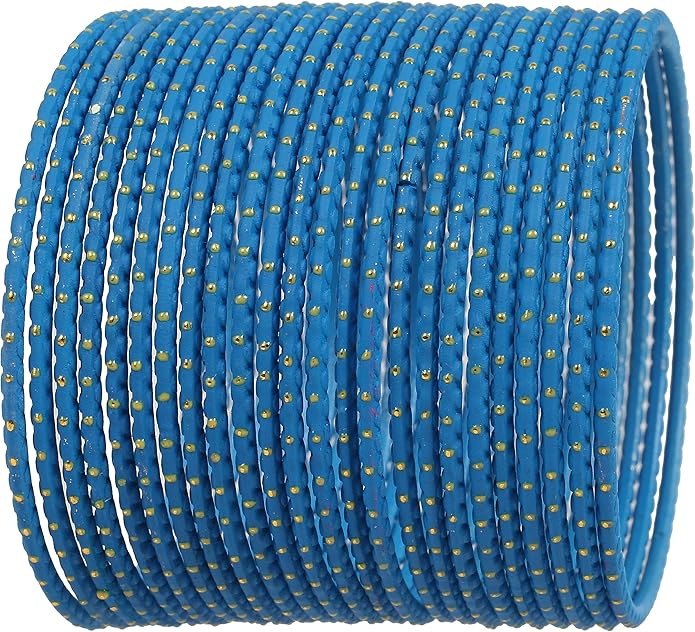 Touchstone Indian Bollywood Trending Fashion Handcrafted Beautifully Trimmed Edges Textured Golden Dots Designer Jewelry Bangle Bracelets. Set of 24 for Women.