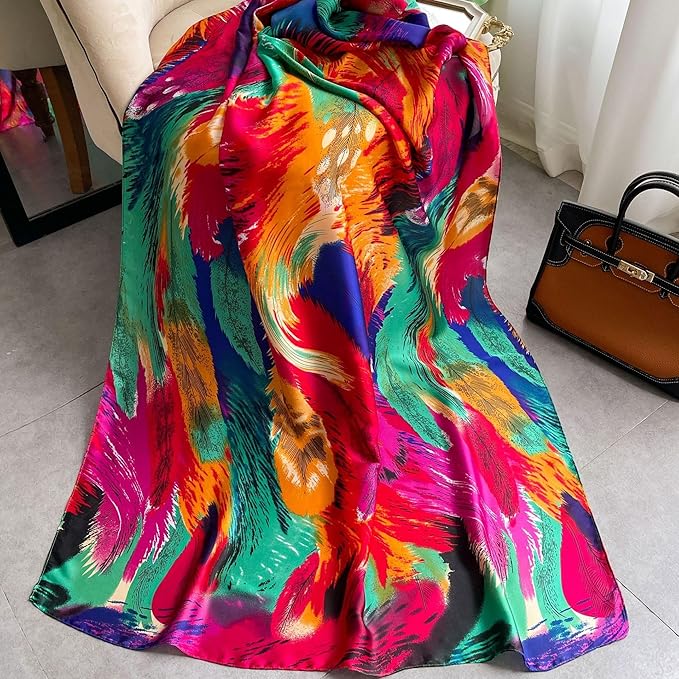 YOUR SMILE Large Mulberry Silk Feeling Long Stain Scarf Lightweight Sunscreen Shawls Wraps for Women