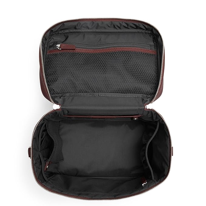 Leatherology Bordeaux XL Train Case – Full-Grain Leather Cosmetic Organizer with Spacious Interior, Removable Dividers, Water-Resistant Lining & D-Rings for Strap