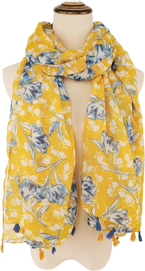 YOUR SMILE Large Boho Scarf for Women Lightweight Floral Printed Scarves Fall Winter Fashion Fringed Shawl wraps