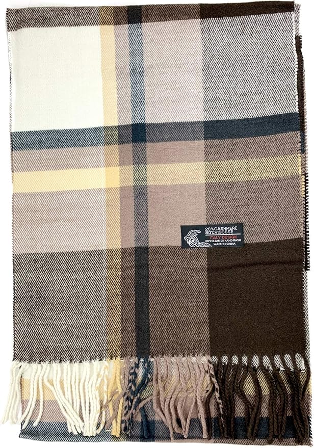 Plum Feathers Plaid Check and Solid Cashmere Feel Winter Scarf, Warm Scarfs, Cold Weather Accessories, Fringe Scarves