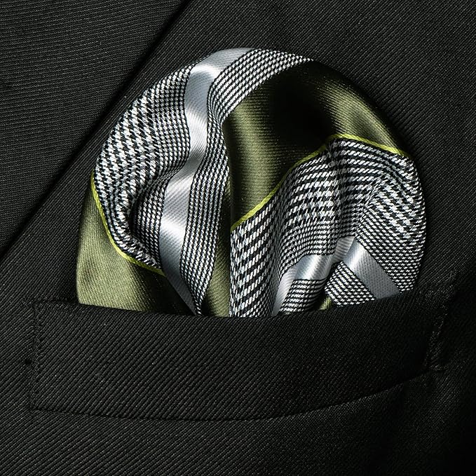 JEMYGINS Mens Striped Tie and Lapel Pin Necktie Pocket Square and Tie Clip Sets for Business Casual 4PCS