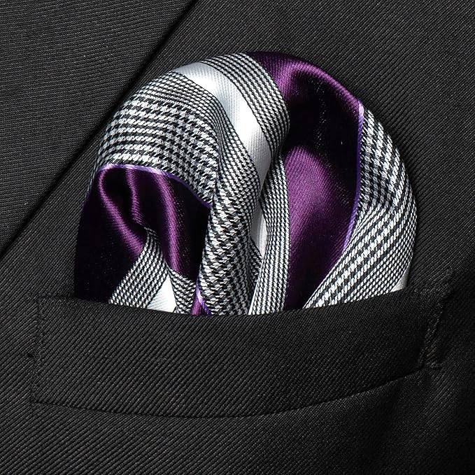 JEMYGINS Mens Striped Tie and Lapel Pin Necktie Pocket Square and Tie Clip Sets for Business Casual 4PCS