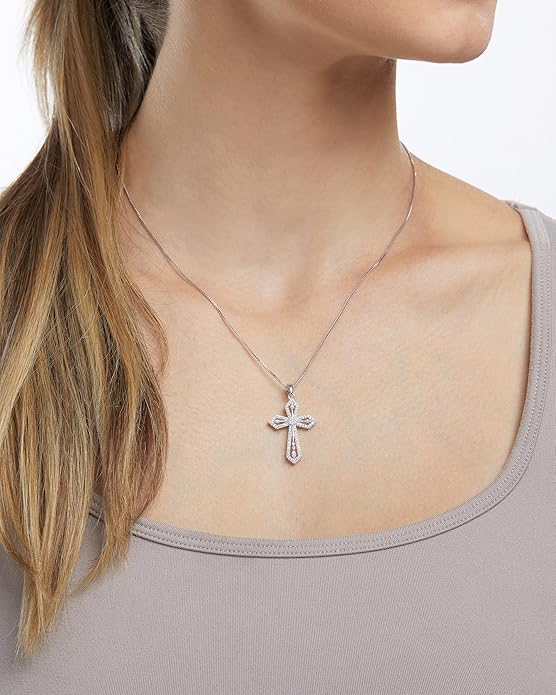 Milla 14K Gold Plated Cross Necklace for Women, Silver Cross Necklaces for Women, 18 inches Chain with Cross Pendant