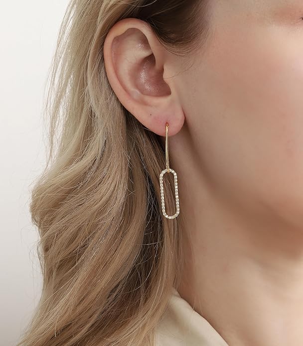 OZEL 14K Gold & Silver Plated Paperclip Chain Earrings with Cubic Zirconia – Dangle, Hoop, Huggie, Stud Styles – Women’s Fashion Jewelry Gift
