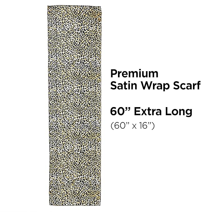 KISS COLORS & CARE Soft Satin Wrap Scarf - Leopard Print, Multi-Purpose, Soft Premium Scarf For Minimizing Frizz, Preventing Breakage & Securing Hair Styles, Wigs & Weaves For All Hair Styles