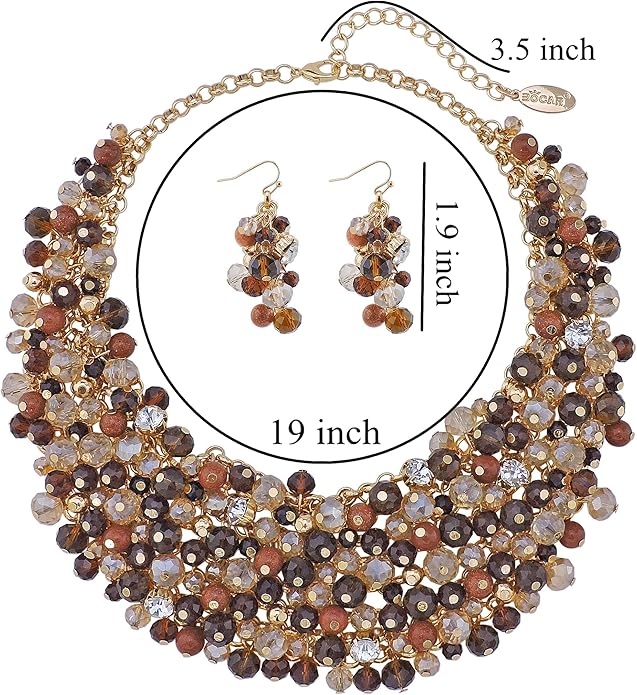 Bocar Fashion Crystal Chunky Collar Statement Necklace Earring Set for Women Gift (NK-10260)