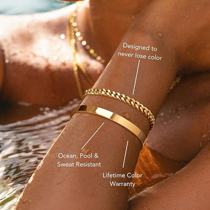 Gold Bracelets Set for Women Non Tarnish, 14K Gold Plated Sterling Silver Chunky Cuff Bracelet Stackable Gold Bangles Bracelet for Women Trendy Fashion Accessories Tie Knot Cuban Rope Paperclip Beaded Bracelet Stack Jewelry Valentines Day Gifts