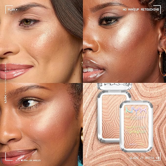NYX PROFESSIONAL MAKEUP Buttermelt Highlighter, Powder Highlighter Makeup, With Up to 12H Wear and High Impact Glow - 10 Glaze It Butta (Light Bronze)