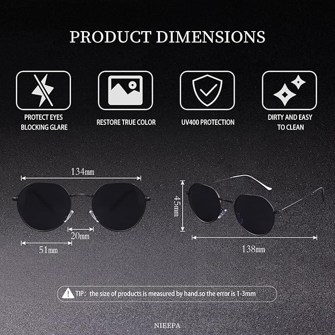 Polarized Polygon Round Sunglasses Classic Half Hexagon Circle Vintage Sun Glasses For Women Men Retro Shades NP1008