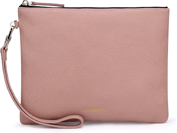 DORIS&JACKY Lambskin Leather Wristlet Clutch Purse for Women Soft Designer Slim Cell Phone Pouch Bag with Detachable Strap