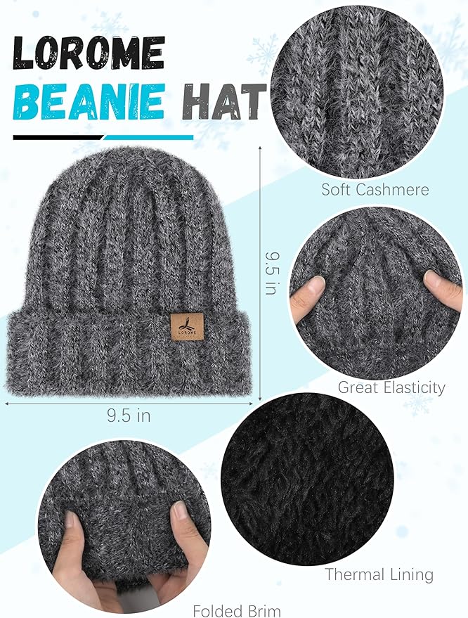 Winter Beanie Hat Scarf Gloves, Warm Fleece Knit Hat Long Scarf Neck Warmer Touch Screen Winter Gloves Set Gifts for Women