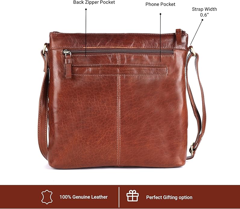 Olga Women's Extra-Large Genuine Leather Crossbody Purse – Soft Triple-Zip Shoulder Bag