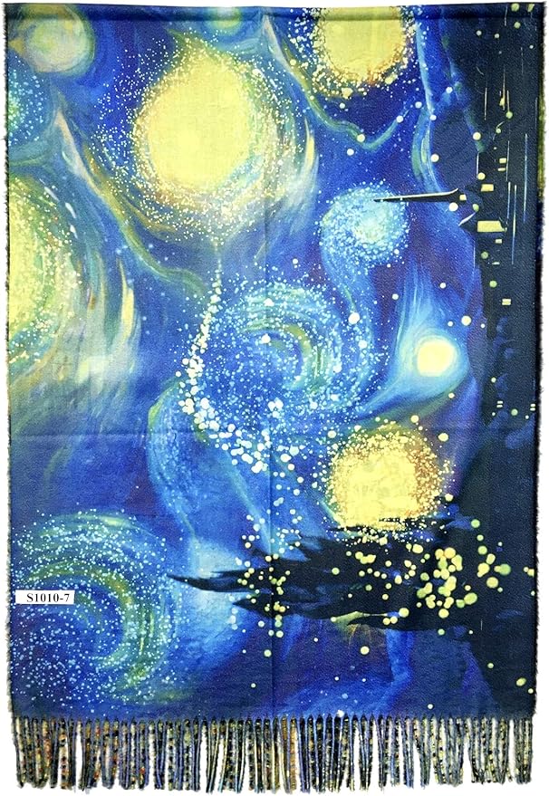 Plum Feathers Super Soft Cashmere Feel Double Sided Reversible Art Shawl Scarf Van Gogh Monet Klimt Inspired