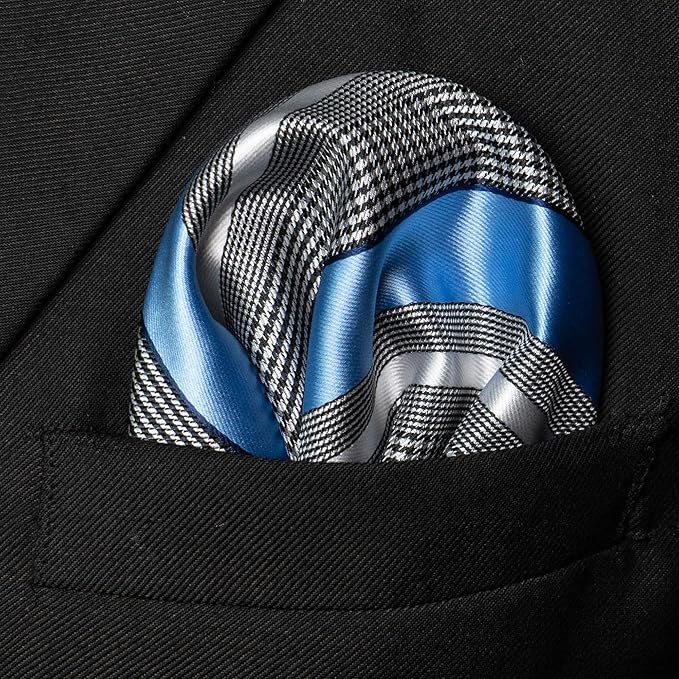 JEMYGINS Mens Striped Tie and Lapel Pin Necktie Pocket Square and Tie Clip Sets for Business Casual 4PCS