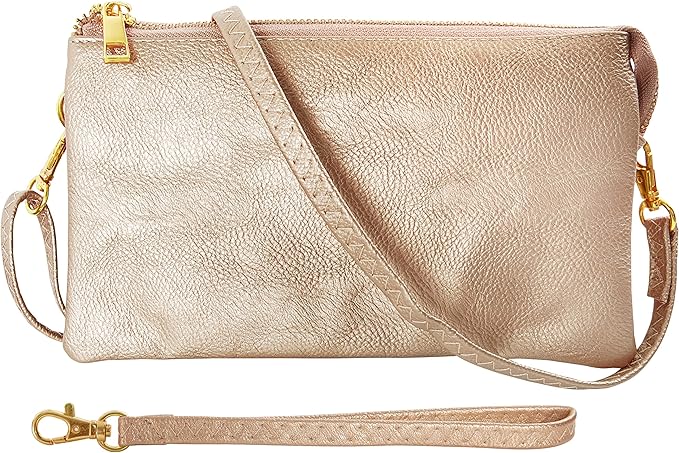 Vegan Leather Wristlet Purse for Women - Small Clutch Purse with Shoulder and Wrist Straps