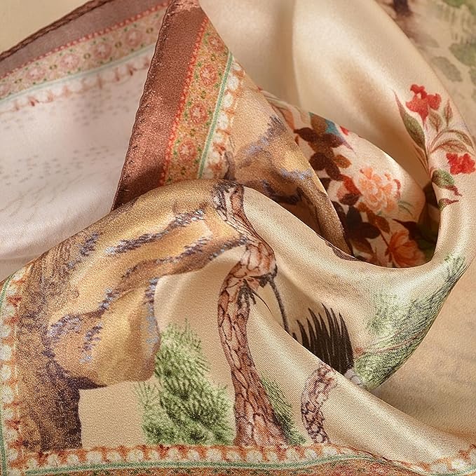 100% Mulberry Silk Scarf for Women Neck Oblong Headscarves Long Floral Print Lightweight Silk Wraps Shawls 67"*20"