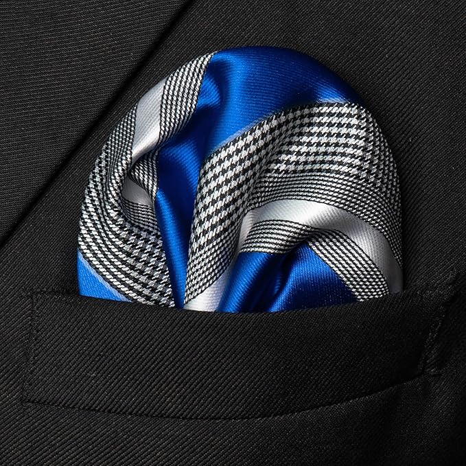 JEMYGINS Mens Striped Tie and Lapel Pin Necktie Pocket Square and Tie Clip Sets for Business Casual 4PCS