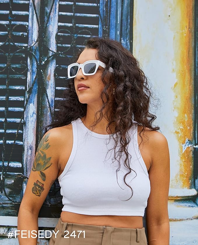 FEISEDY Classic Women Sunglasses Fashion Thick Square Sun Glasses Chunky Frame UV400 B2471