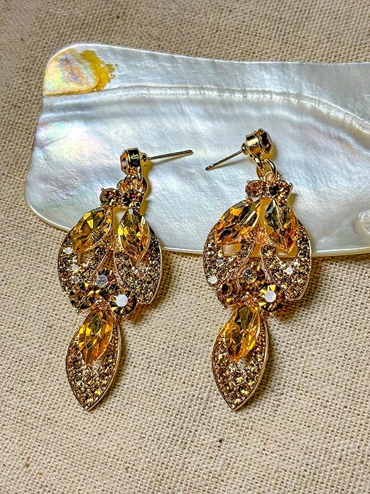 Women Jewelry Set Rhinestone Crystal Green Bride Statement Choker Necklace Teardrop Cluster Dangle Earrings Set for Wedding Party