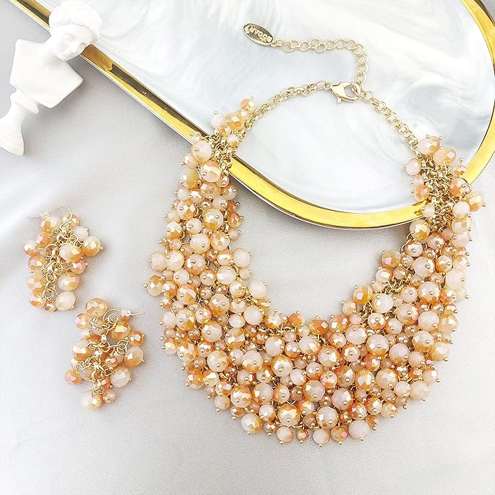 Bocar Fashion Crystal Chunky Collar Statement Necklace Earring Set for Women Gift (NK-10260)