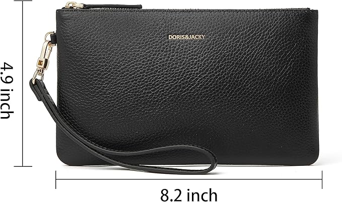 DORIS&JACKY Small Leather Wristlet Clutch Purse for Women Slim Designer Wallet and Cellphone Pouch Bag With Detachable Strap