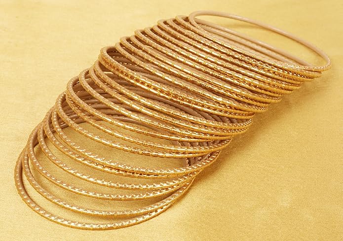 Touchstone Indian Bollywood Trending Fashion Handcrafted Beautifully Trimmed Edges Textured Golden Dots Designer Jewelry Bangle Bracelets. Set of 24 for Women.