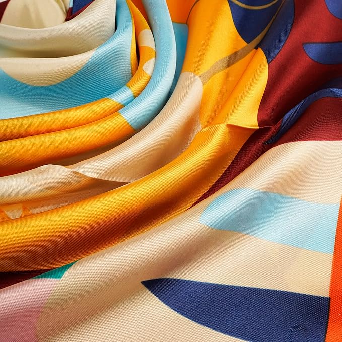 YOUR SMILE Silk Like Scarf Women's Fashion Pattern Large Square Satin Headscarf Headdress
