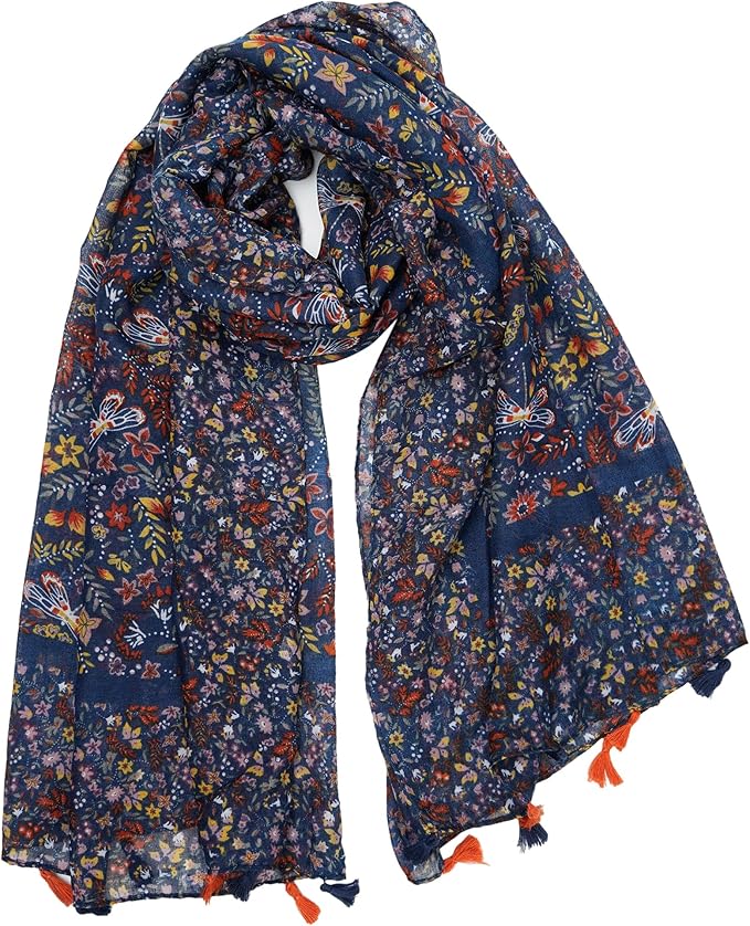 YOUR SMILE Large Boho Scarf for Women Lightweight Floral Printed Scarves Fall Winter Fashion Fringed Shawl wraps