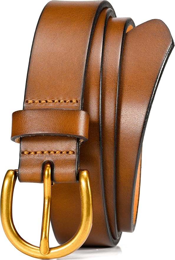 WOLFANT Womens Casual leather Jean Belt,1.1" Ladies Belt with Gold Buckle,100% Italian Full Grain Real Solid Leather