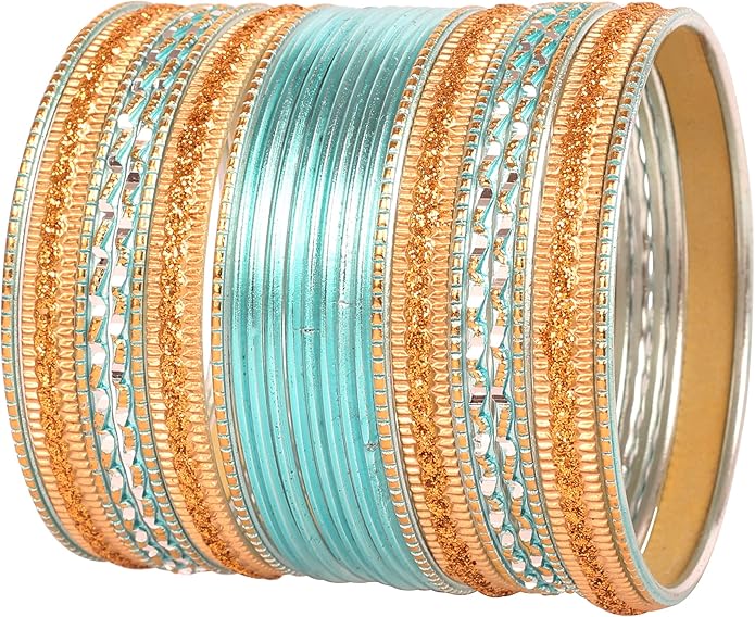 Touchstone Indian Metal Bangles for Women Gold Alloy Bracelets desi 2 Dozen Bangle Collection Bollywood Women's Jewelry Set Multi Stacking Wide Chunky Textured Golden Set of 24 in Gold or White Tone