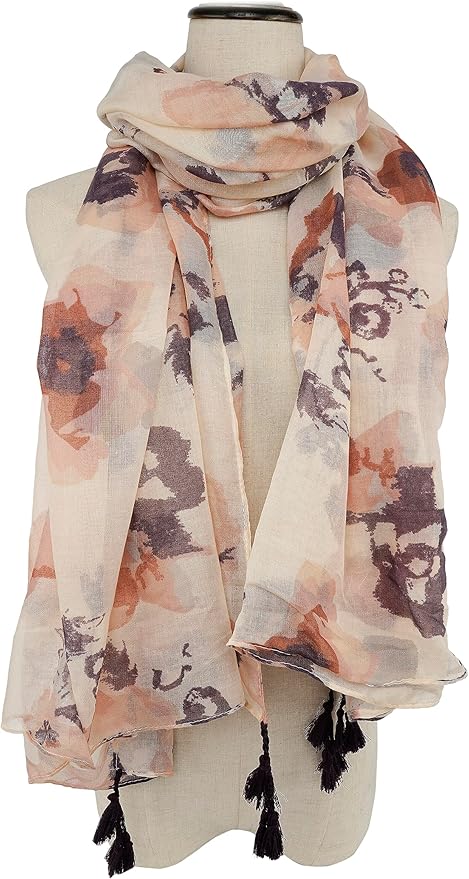 YOUR SMILE Large Boho Scarf for Women Lightweight Floral Printed Scarves Fall Winter Fashion Fringed Shawl wraps