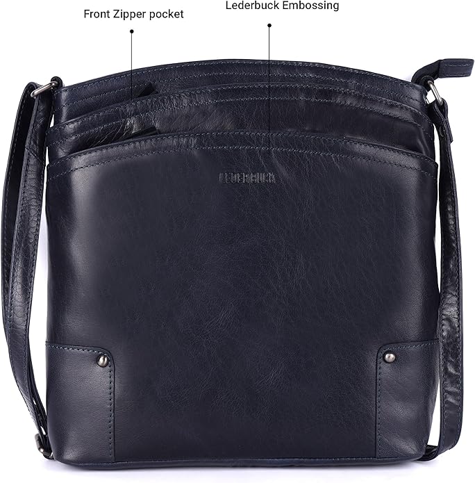 Terry Large Soft Real Leather Womens Crossbody Handbags and Purses-Triple Zip Premium Sling Crossover Shoulder Bag