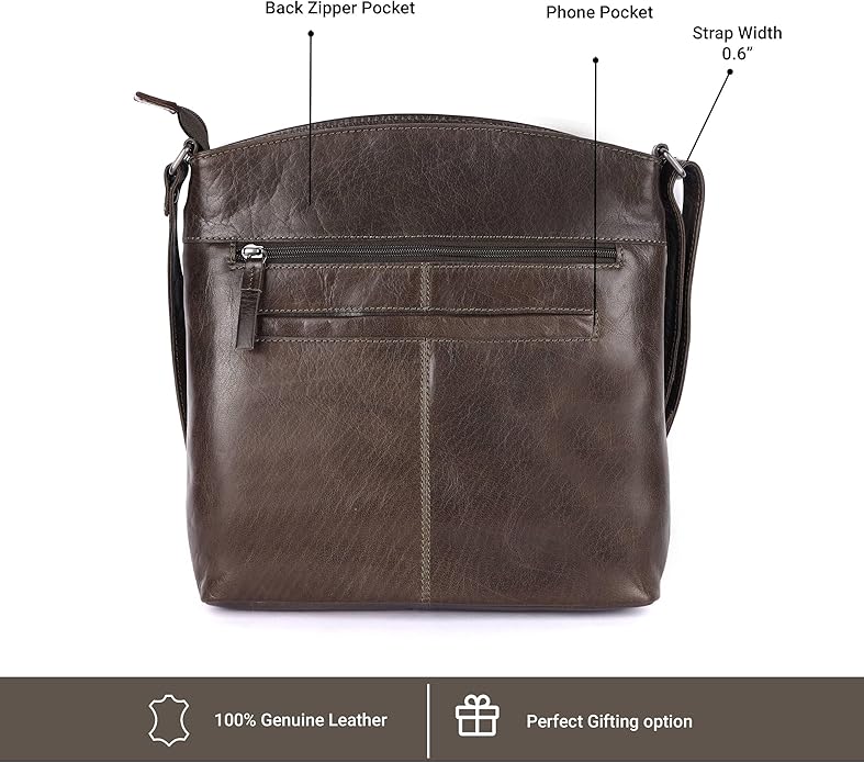 Terry Large Soft Real Leather Womens Crossbody Handbags and Purses-Triple Zip Premium Sling Crossover Shoulder Bag