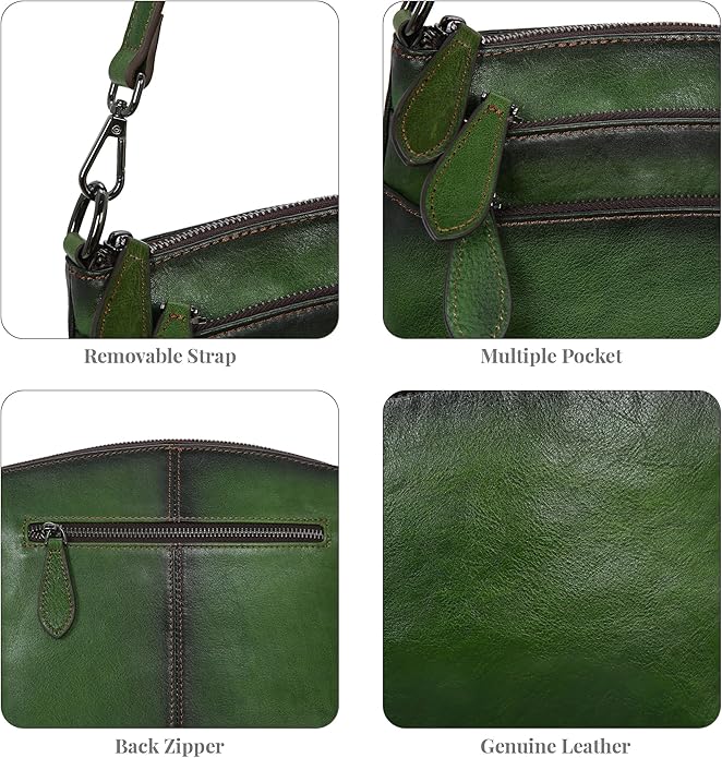 HESHE Crossbody Bags for Women Genuine Leather Purses with Multi-Pockets Vintage Ladies Small Shoulder Satchel Bag