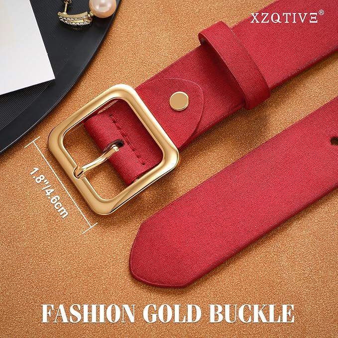 XZQTIVE Women’s Suede Belt for Jeans Pants Dresses Fashion Ladies Dark Brown Belt with Gold Buckle