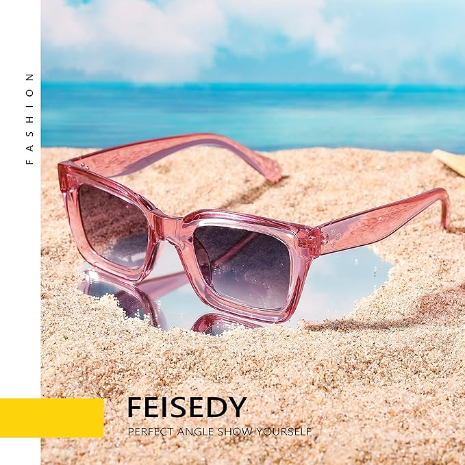 FEISEDY Classic Women Sunglasses Fashion Thick Square Sun Glasses Chunky Frame UV400 B2471