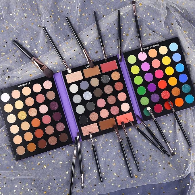 UCANBE Eyeshadow Palette with 15Pcs Brushes Makeup Set, Pigmented 86 Colors Make Up Sets Valentine's Day Gift, Matte Shimmer Glitter Eye Shadow Pallet Highlighter Contour Blush Powder Brush Beauty Kit